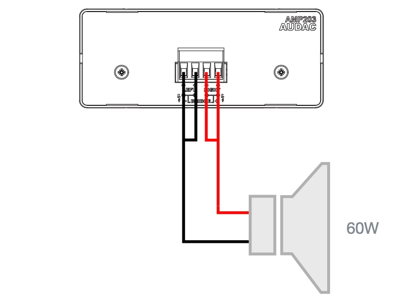Подключение акустической системы в мостовом режиме для AUDAC AMP203