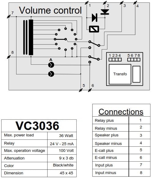 Схема подключения регулятора громкости AUDAC VC3036