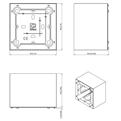 Накладная монтажная коробка для настенной панели 80x80 мм WB200/SB